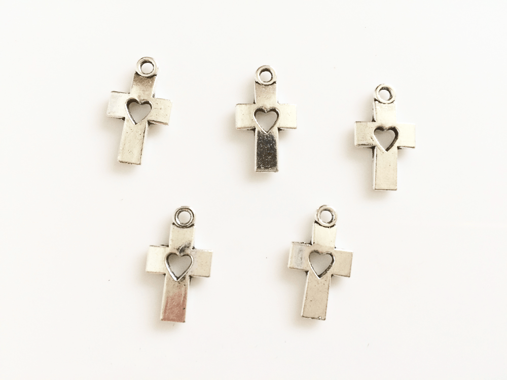 Cross with Heart Metal Charm